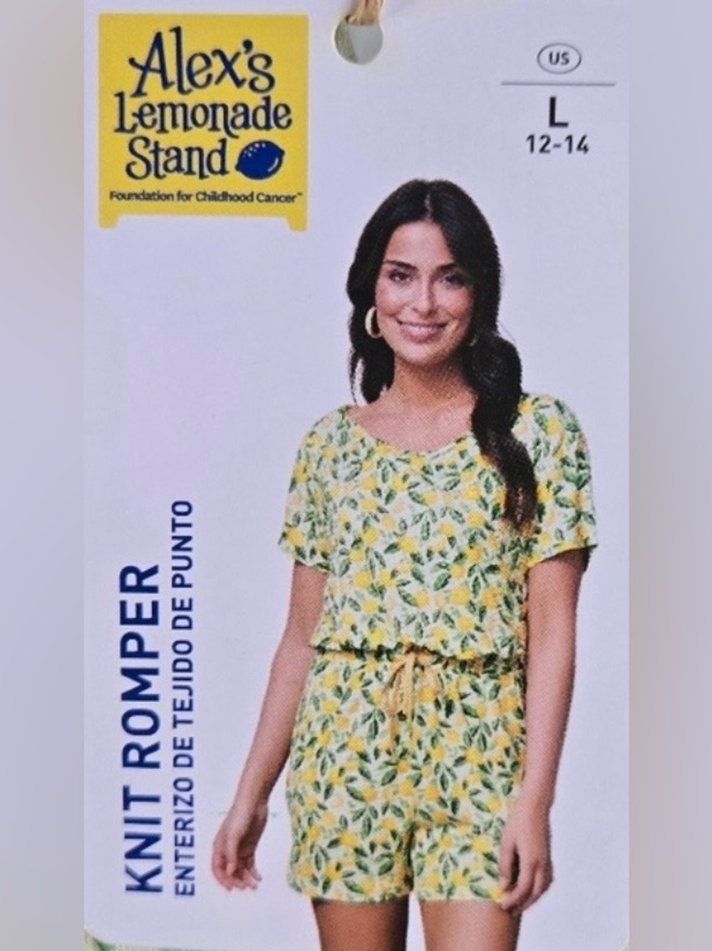 Alex's Lemonade Stand Lemon Print Romper NWT, Size Large (12-14)